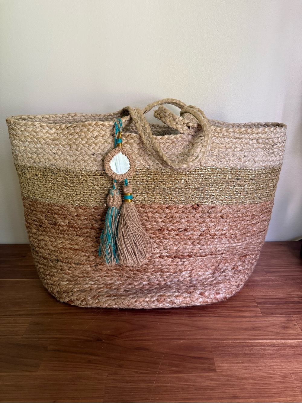 Shiraleah Chicago Large Jute Woven Grasscloth Beach Tote Bag